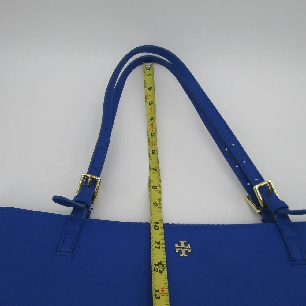 Tory Burch York Buckle Tote Royal Blue Saffiano Leather Gold Logo Shoulder Bag